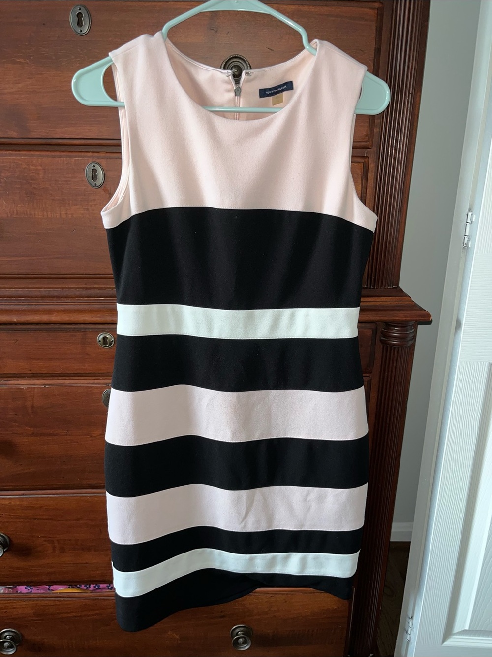 Tommy Hilfiger Striped Mini Dress - Black & Light Pink & White